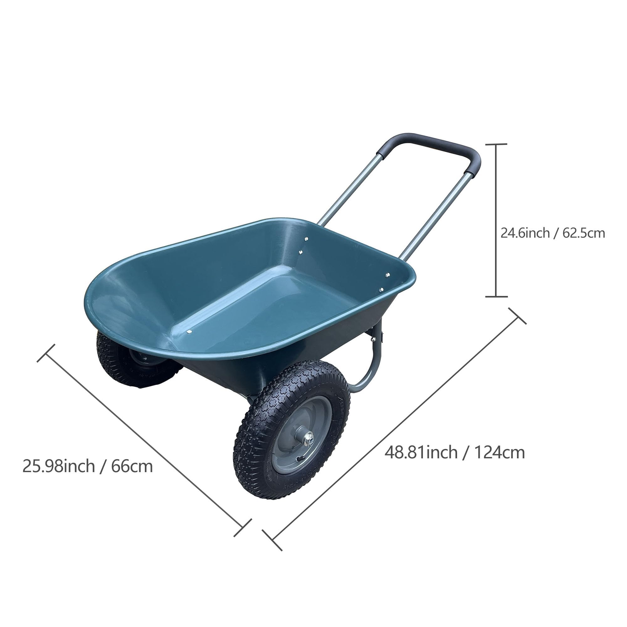 Brouette de jardin à deux roues – Capacité de 270 kg – Chariot utilitaire robuste – Design stable à deux roues avec pneus pneumatiques tout-terrain et plateau en polyéthylène antirouille
