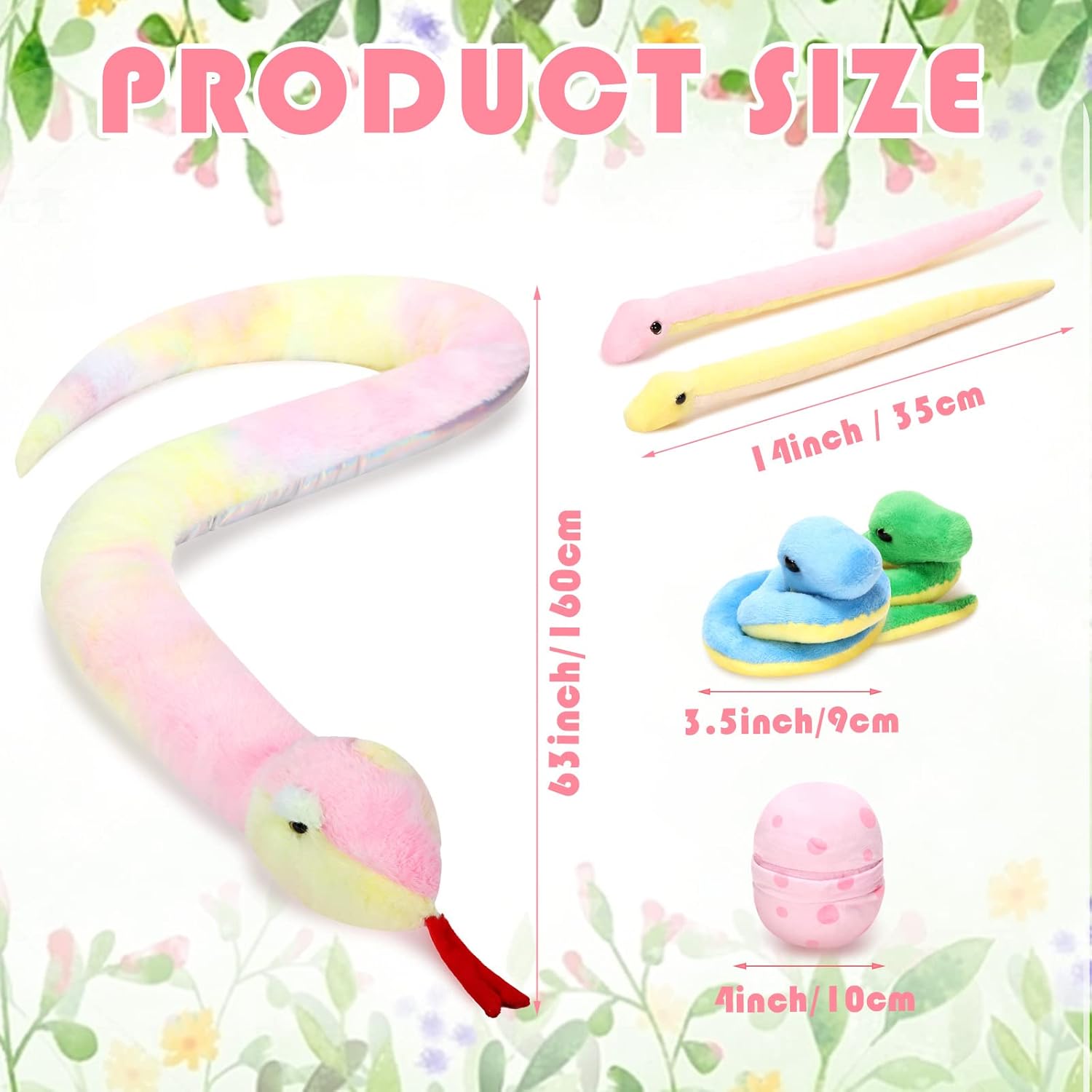 Leitee Giant Snake Stuffed Animal 63 Inch Large Mommy with 4 Babies, 2 Eggs, Realistic Stuffed Snake with Babies for Kids Christmas Halloween Favors Prank Props Gifts(Cute Style)