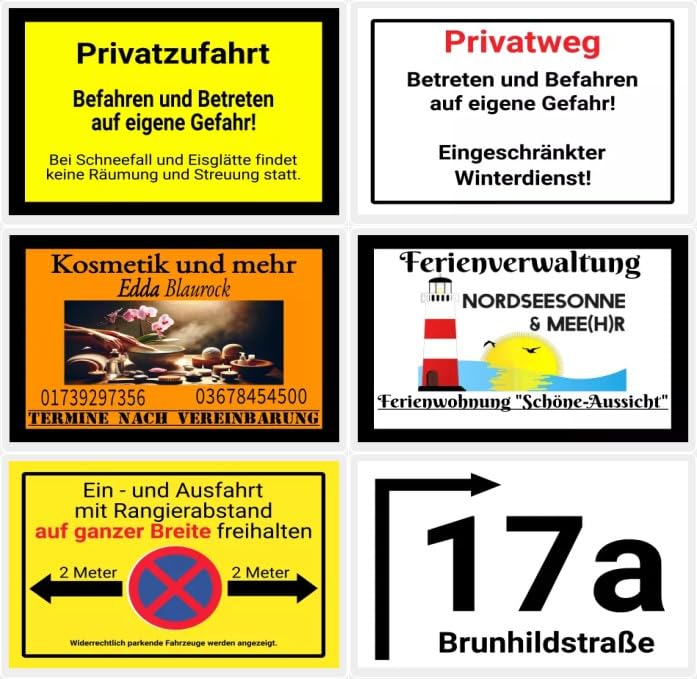 SCHILDER HIMMEL anpassbares Schild mit eigenem Text, Bild, Symbolen, Pfeilen, 7 Größen, wetterfestem Alu-Verbund oder Kunststoff für Innen… – Ansicht 2