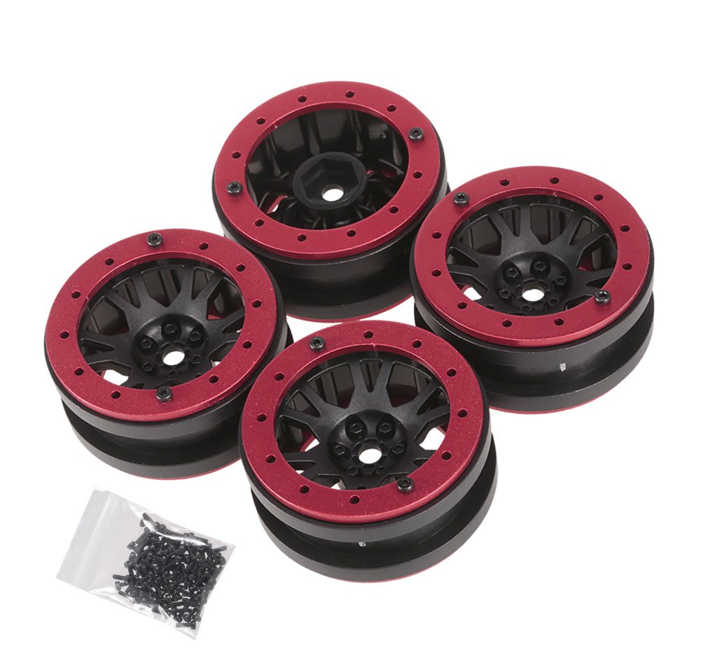 KEEDA 1.9 inch Plastic Beadlock Wheel Rim for 1/10 RC Rock Crawler Car Axial SCX10 Tamiya CC01 RC4WD D90 Traxxas TRX-4 (Red & Black) - Image 2