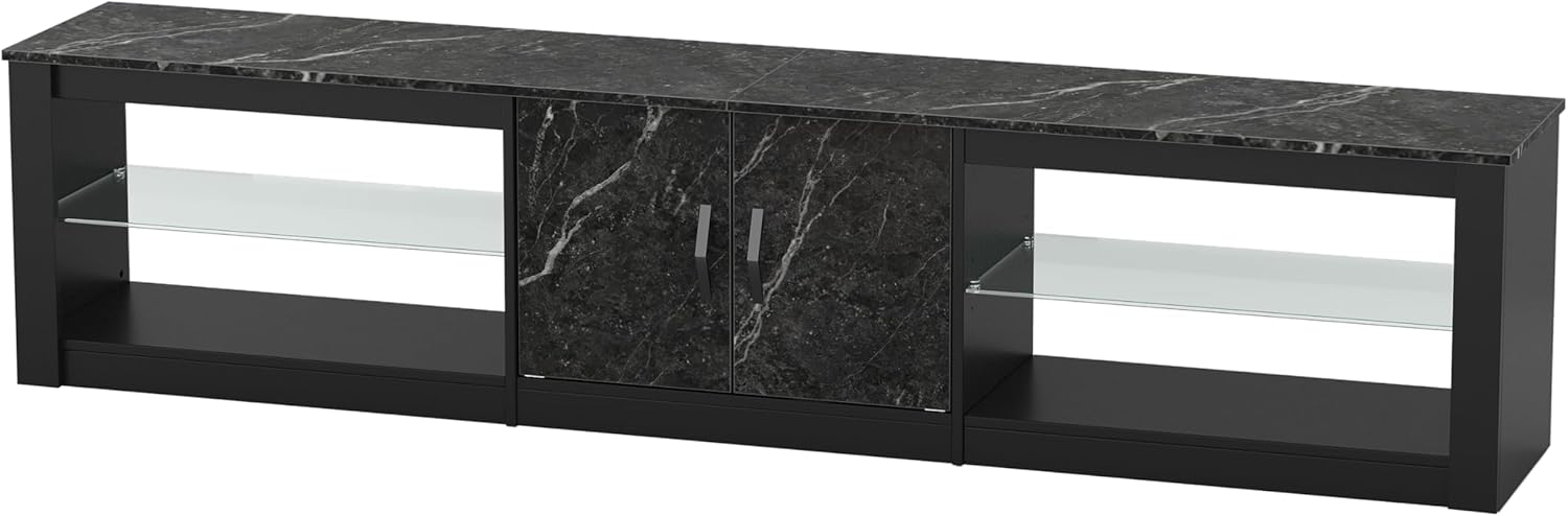 Bestier 80 Inch TV Stand for 75/85/86 inch TVs, LED Gaming Entertainment Center for PS5 with Storage Cabinet &Adjustable Glass Shelves, Large TV Console Table for Living Room Bedroom, Black Marble - Image 8