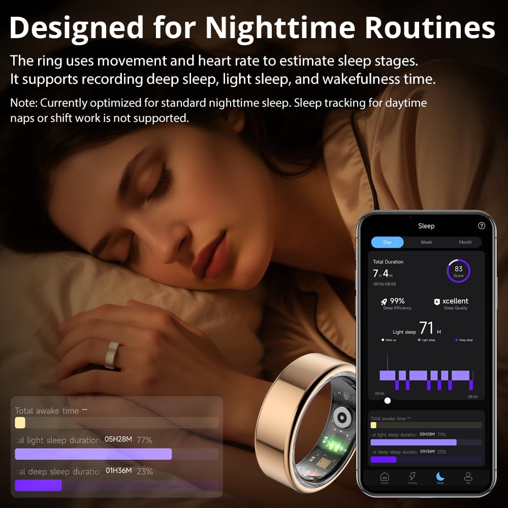 COLMI Anello intelligente R02, un anello intelligente per donne e uomini, con custodia di ricarica, supporta la frequenza cardiaca, l'ossigeno nel sangue, il monitoraggio della salute del sonno e lo