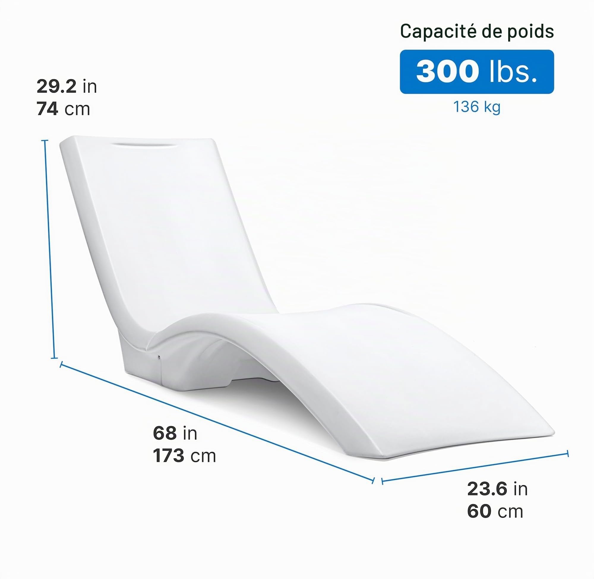 Step2 Vero Pool Lounger Chaise Longue De Piscine En Plastique - Blanche | Transat Avec Base Lestable Et Plastique Uv20 - Pour Une Profondeur D'Eau Jusqu'À 30,5 Cm |Bain De Soleil D'Extérieur/De Jardin