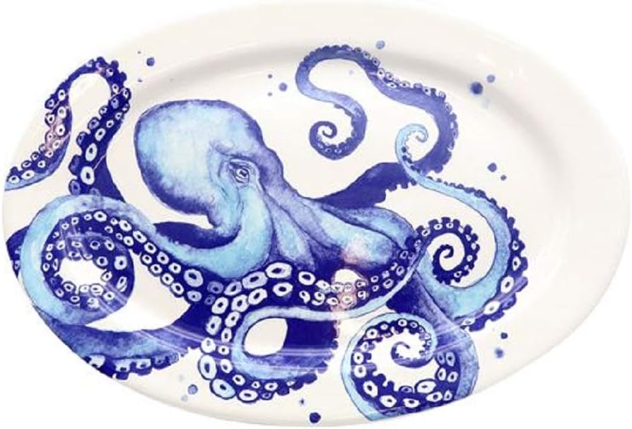 DEI Ceramic Platter, 16.0 x 11.25 x 1.25, Blue/White