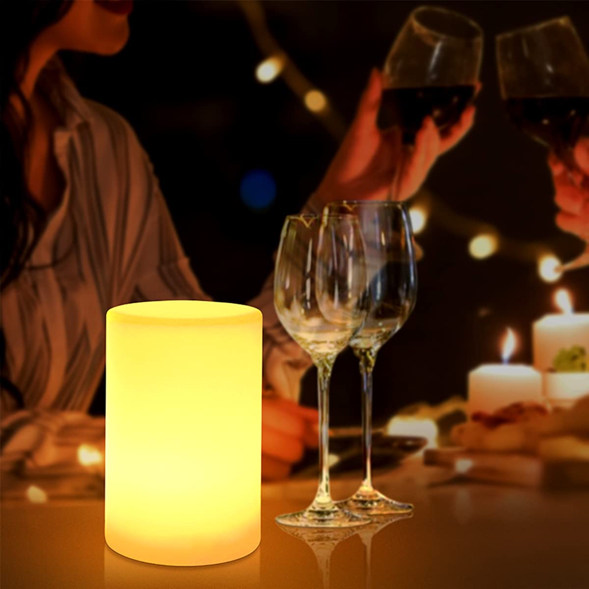 ACMHNC Rechargeable LED Restaurant Table Lamp with Remote Control and RGB Color Change,Cylinder Cordless Bar Desk Lamp Dimmable with Rechargeable Battery,16 Colors,White Outdoor Table Lamp,10x22cm