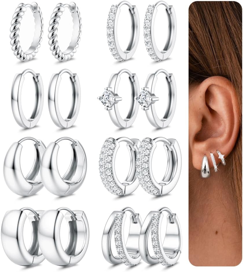 LOYALLOOK Small Chunky Gold Hoop Earrings for Women Hypoallergenic 14K Gold Filled Huggie Earrings for Women Trendy Cartilage Hoop Earring Stacks Lightweight Earring Sets for Multiple Piercing