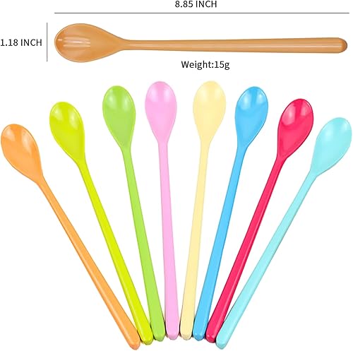 Miniatura 2 de Juego de 8 cucharas mezcladoras largas de melamina, cuchara de café con leche colorida, cuchara de helado de postre, cucharas de cóctel para postre
