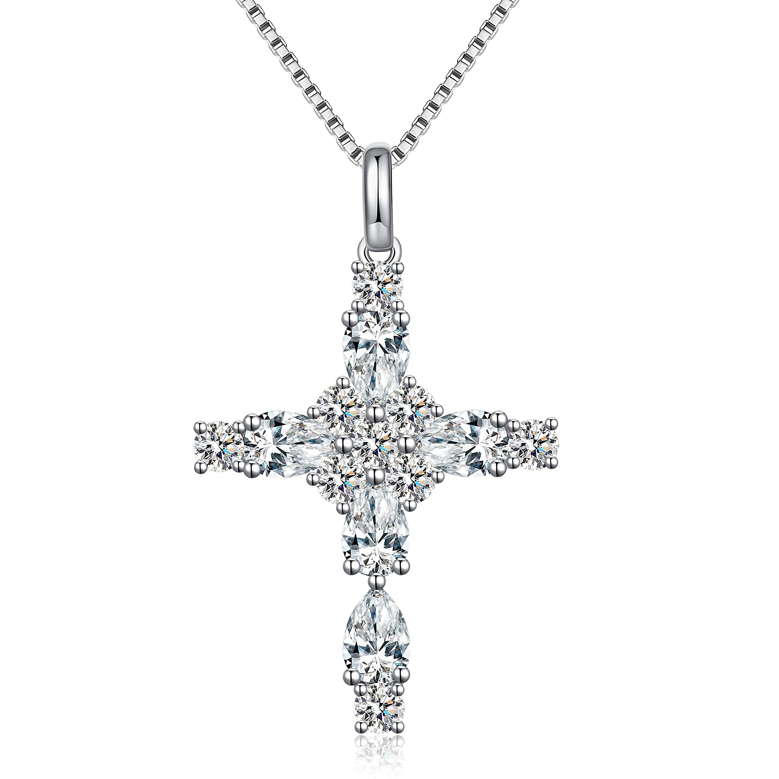 jiamiaoi Brillant Kreuz Kette Damen mit Funkelnd Bernstein, Rose Kette Kreuz Halskette mit Anhänger für Damen Herren