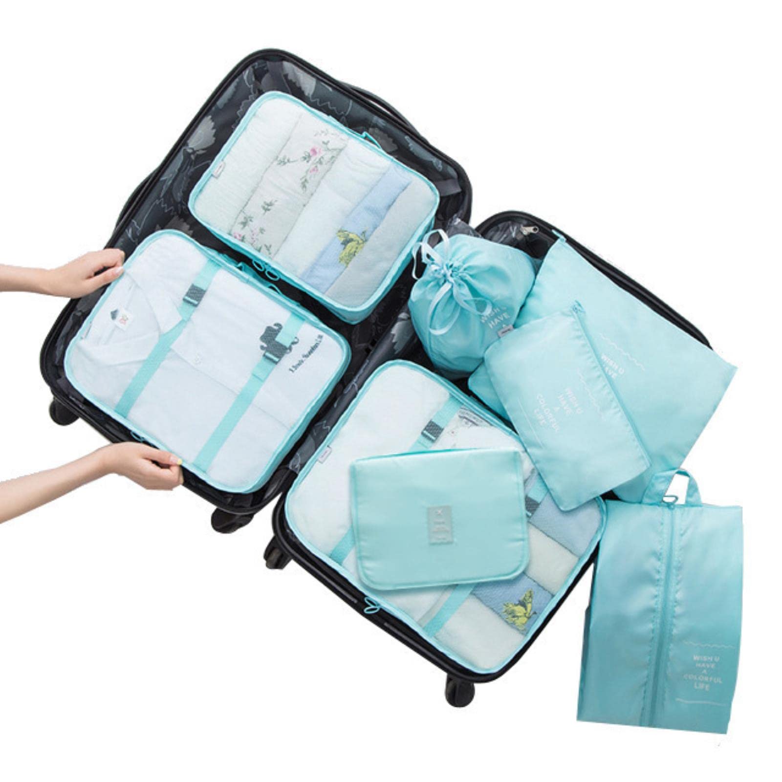 Organizer da Viaggio da 8 Pezzi Aumenta l'ispessimento della Borsa dell'organizzatore da Viaggio per i Bagagli, la Biancheria Intima, Le Scarpe, Il Pacchetto Tascabile-6 Pezzi Neri