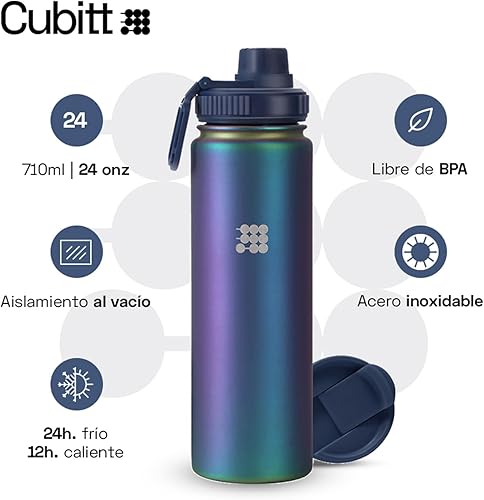 Vista 35 de Cubitt - Botella de agua deportiva aislada de 24 onzas, 2 tapas (tapa de café y tapa deportiva de boca ancha), acero inoxidable, doble pared. Fría