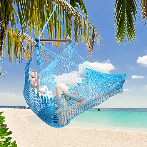 Caribbean Hammock Chair With Footrest - 40 Inch - Soft-Spun Polyester - (Light Blue) #TOP4