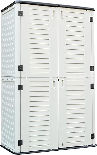 Miniatura 11 de KINYING Gabinete de Almacenamiento para Exteriores Impermeable, Cobertizo Vertical de Resina de 57 Pies Cúbicos para Muebles de Patio, Herramientas