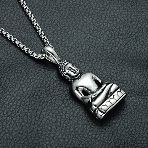 Sinleo Men's Stainless Steel Meditation Tibetan Buddha Pendant Necklace Amitabha Amulet Religious Jewelry Silver 1 #TOP1