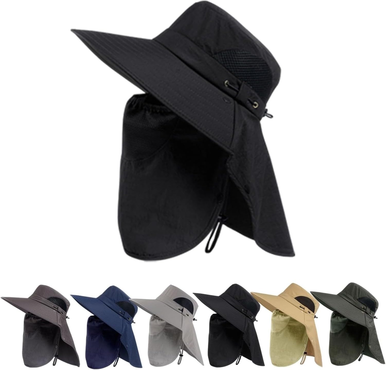 WOMGKDA Outdoor Wide Brim Sun Hat with Neck Flap for Men Women, UPF 50+ Breathable Boonie Bucket Hat 360° Safari Shape for Gardening Hiking Fishing Travel, #C