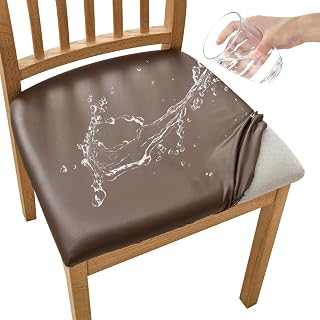 Fansu Fundas para Sillas de Comedor 2 Piezas Cuero PU Fundas de Asiento para Silla, Extraíbles Lavables Fundas de Cojín de Asiento de Silla para Comedor Hotel Banquete (Marrón,2 Pezzi)