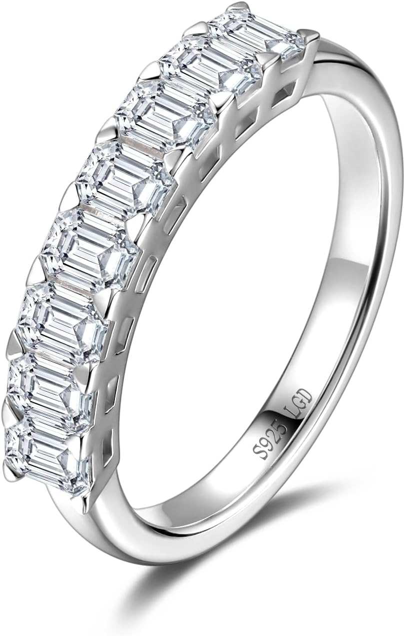 AGVANA Lab Grown Diamond Ladies Eternity Wedding Bands in Sterling Silver Engagement Promise Wedding Anniversary Stackable Band Ring for Women (D-E Color, VS Clarity), Size 5-9