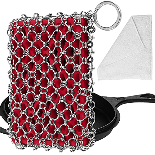 Comparison: Best Iron Skillet Cleaning Kit 9 Herda 316L Cast Iron Scrubber Cleaner, Large Cast Iron Chain Mail Scrubber - Chainmail Scrubber Sponge - Metal Skillet Scrubbing, Wok, Dutch Oven Cleaning Kit