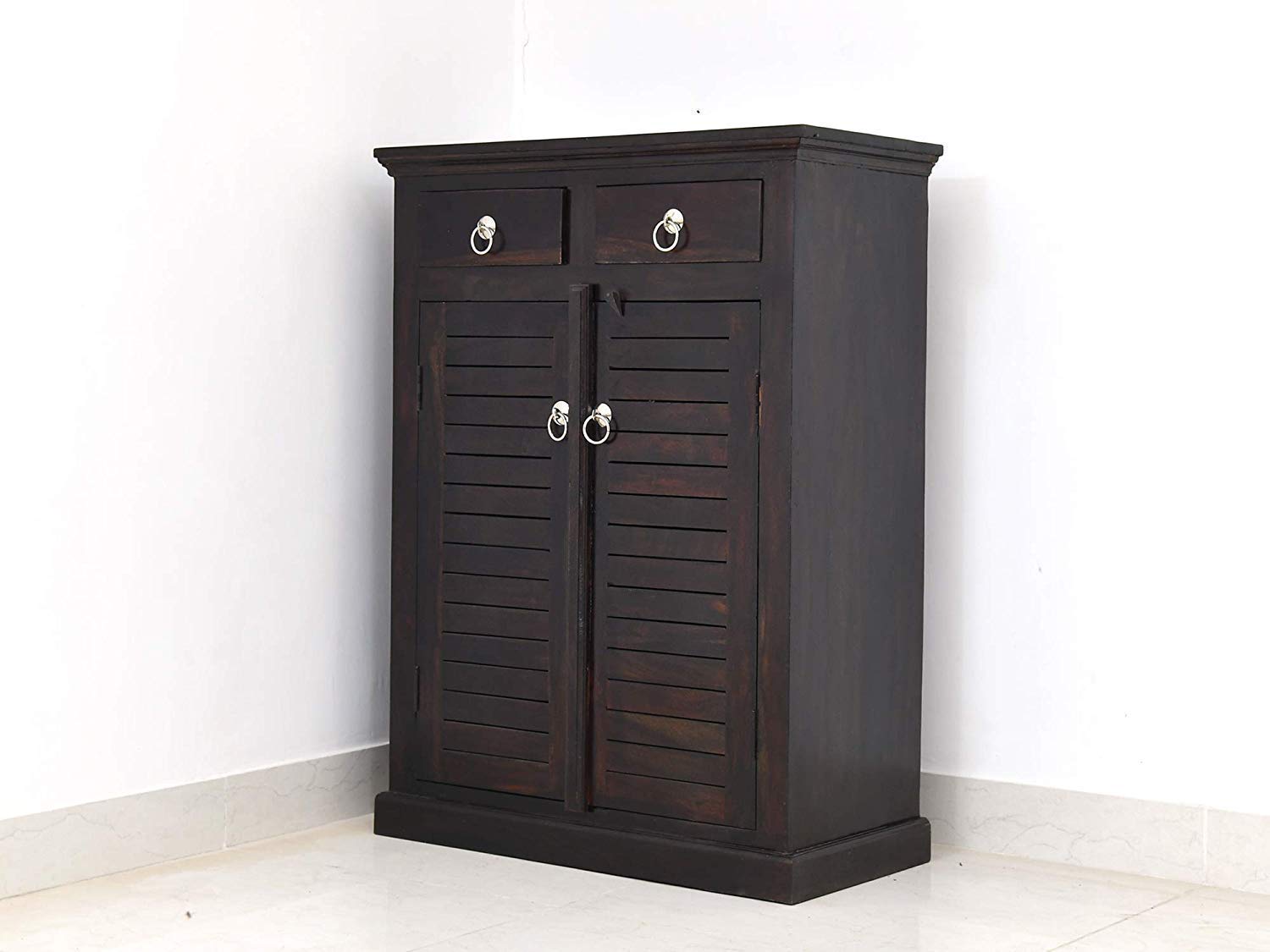 Vivek Wood Wooden Shoe Rack for Home | Shoes Cabinet with 2 Drawers & 4 Shelf Storage | Solid Wood Sheesham, Mahogany Finish