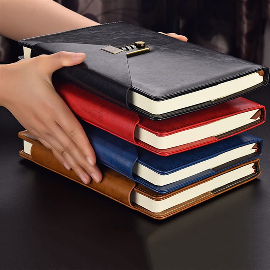 SePKUs Cuaderno de viaje A5 con cerradura de combinación Contraseña Agenda Diario Bloc de notas Papelería comercial (B A5)