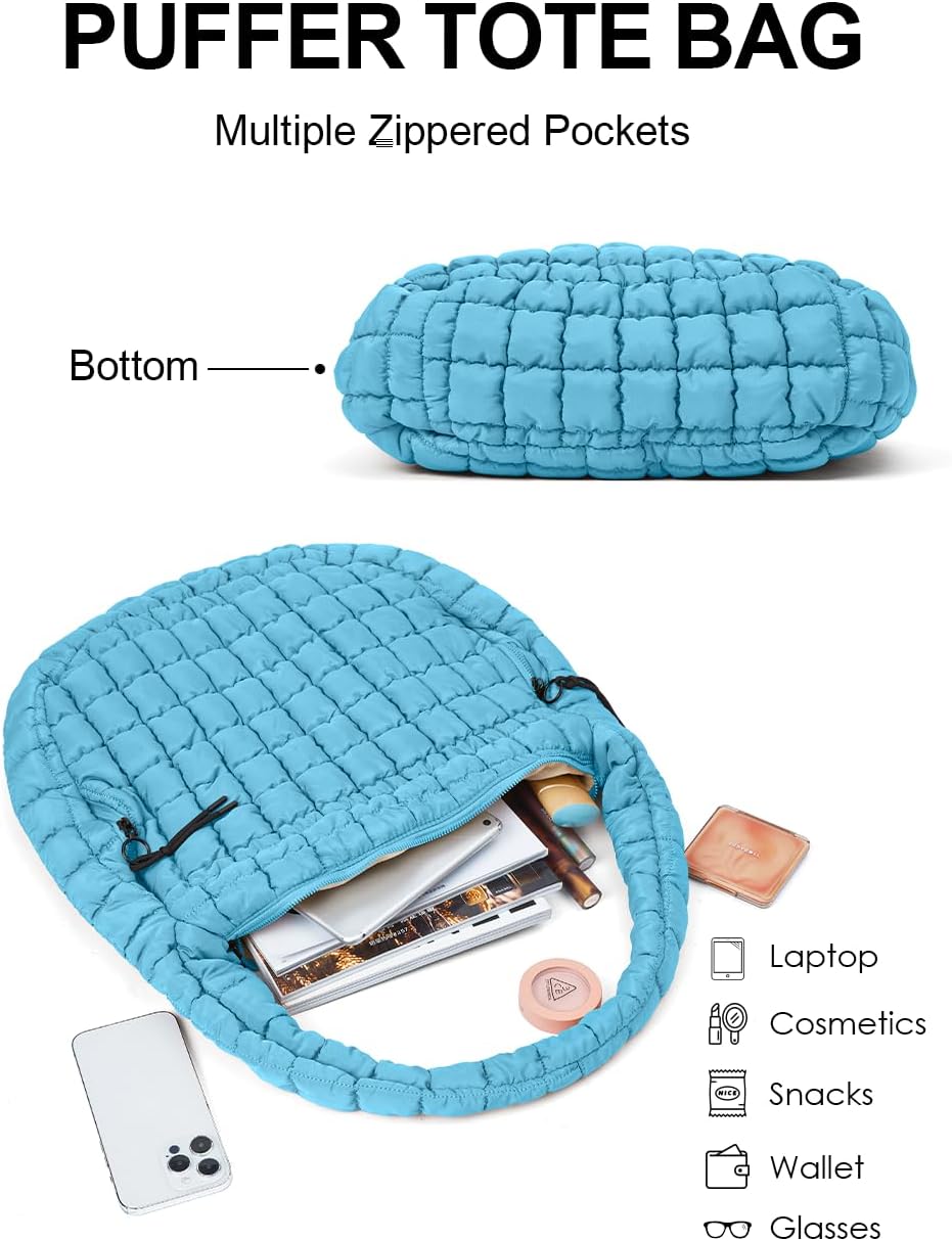 Womens' Lightweight Quilted Carryall GYM Tote Bag Puffer Crossbody Bag Soft Puffy Boho Handbags Big Capacity Purse - Image 6
