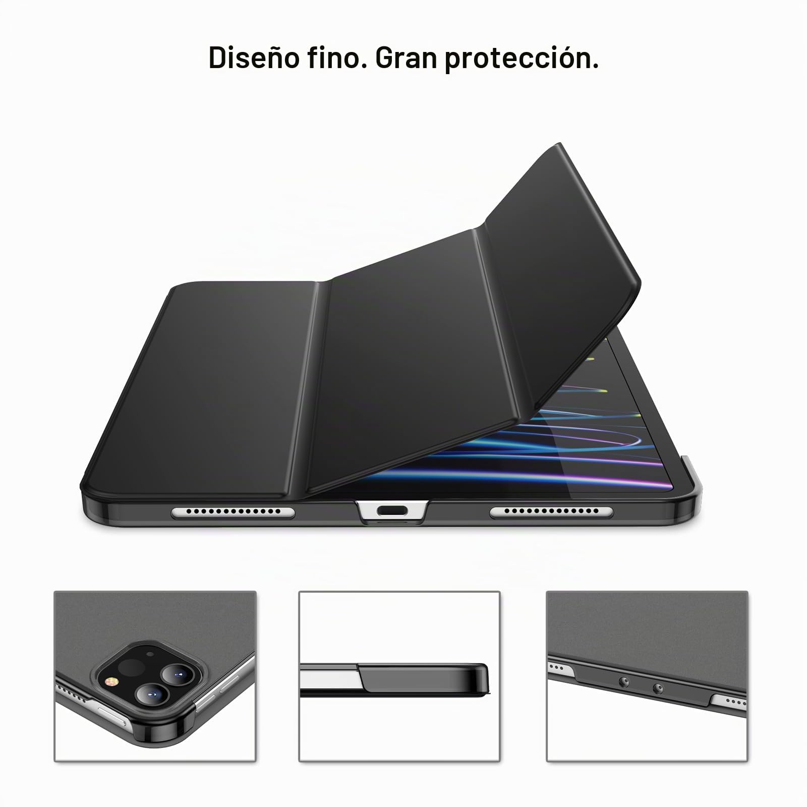 JETech Funda Solo para iPad Pro 11 Pulgadas, 2022/2021/2020/2018 Modelo, Apoyar la Función de Carga del Pencil, Smart Cover Auto-Sueño/Estela (Negro)