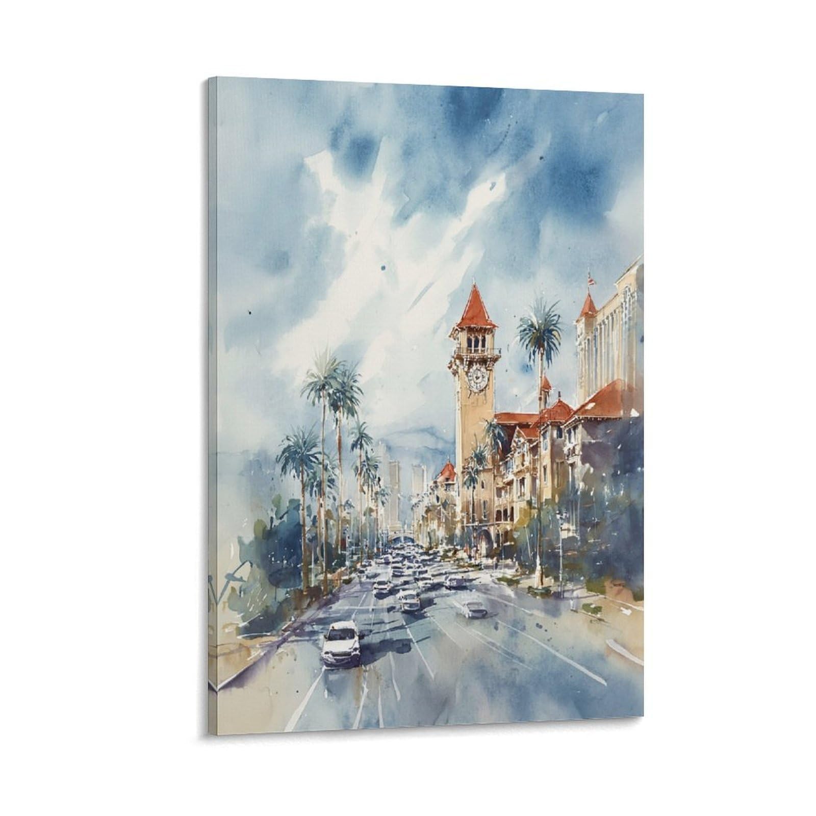 XWYMXZ Las Vegas Nevada Street 16x24inch(40x60cm) Vintage Travel Poster Watercolor Canvas Art
