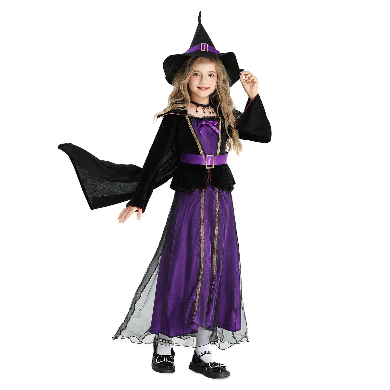 Hexen Kostüm Kinder Halloweenkostüme Kinder Jungen Halloween Mädchen Kleid Set Mit Hut Besen Rock Und Umhang Violett Prinzessin Kleid Kostüm Mädchen Hexenhut Besen Und Bonbontüte