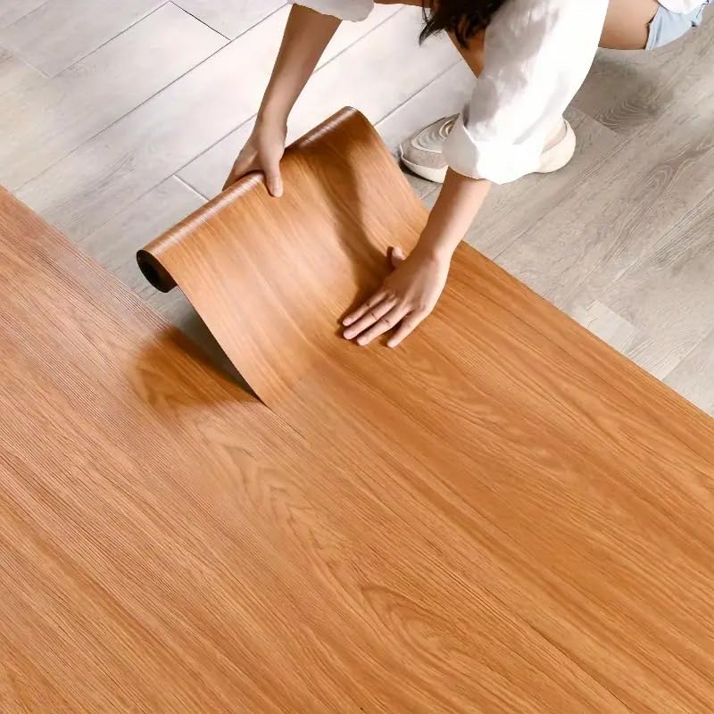 SUNBIRD Self-Adhesive Wall & Floor Covering, Marble Wood Grain Vinyl Sheet,Waterproof, Removable Oil-Resistant Floor Sticker,Peel Stick Wallpaper for Kitchen Living Room (Brown, 23 Inch x 2 Meter)