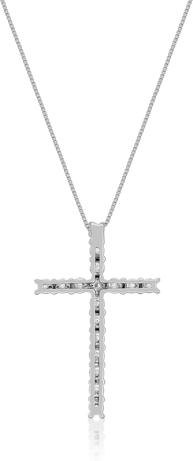 Lavari Jewelers 1/4 to 1 Carat Lab Grown Diamond Cross Pendant Necklace for Women - 10k White Gold Pendant - 18 Inch Long Chain Necklace (G-H, VS2-SI1, 0.25 to 1 cttw) Spring Ring