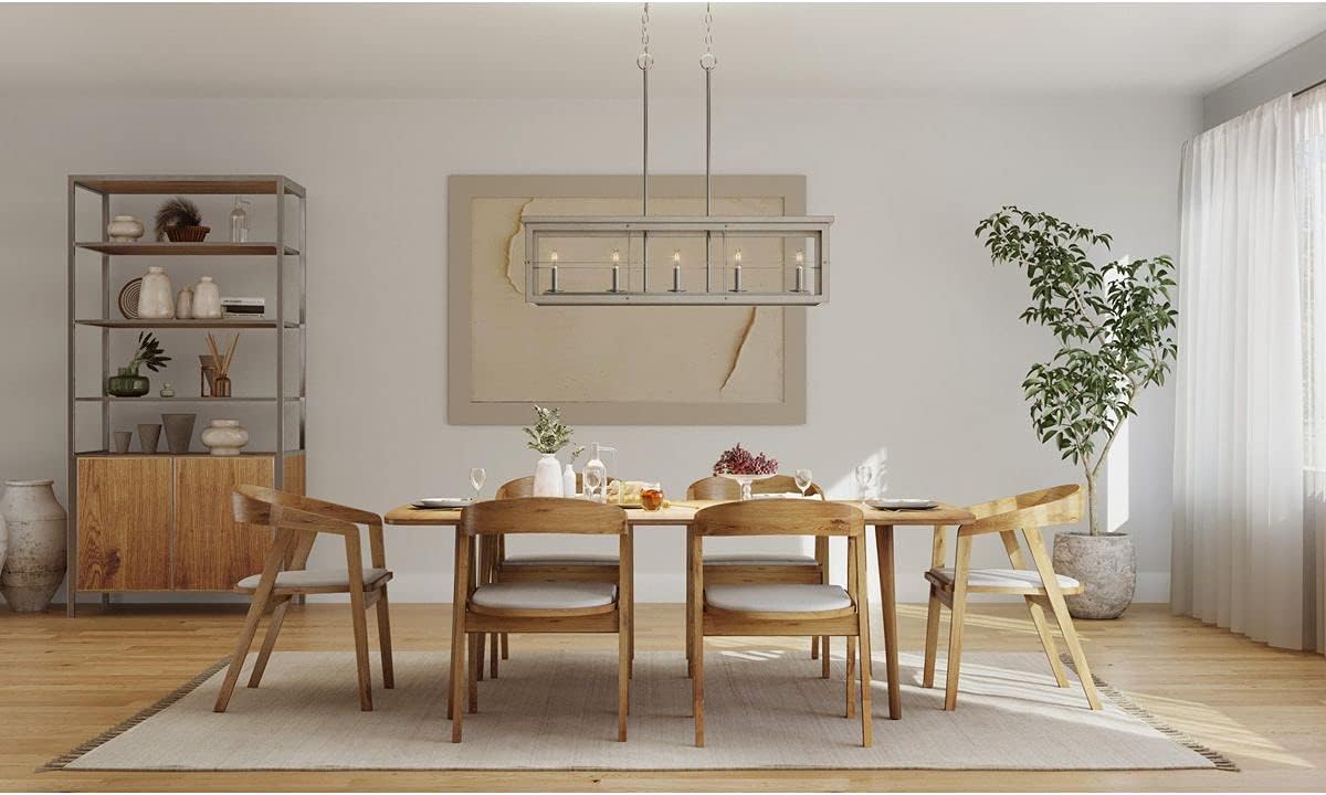 Progress Lighting Hedgerow Collection 5-Light Grey Washed Oak Farmhouse Linear Island Chandelier Light