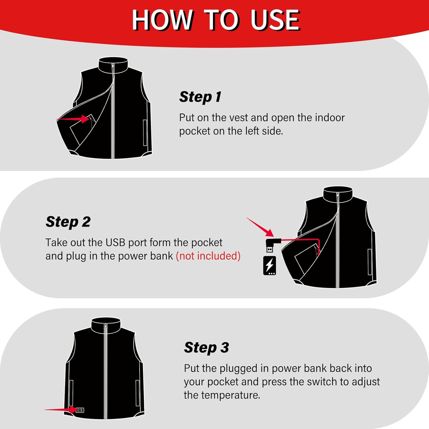 Heated Vest with 90% Down, 650 Fill Electric Heated Down Vest for Men Women 6 Heating Zone 3 Temperature - Image 6