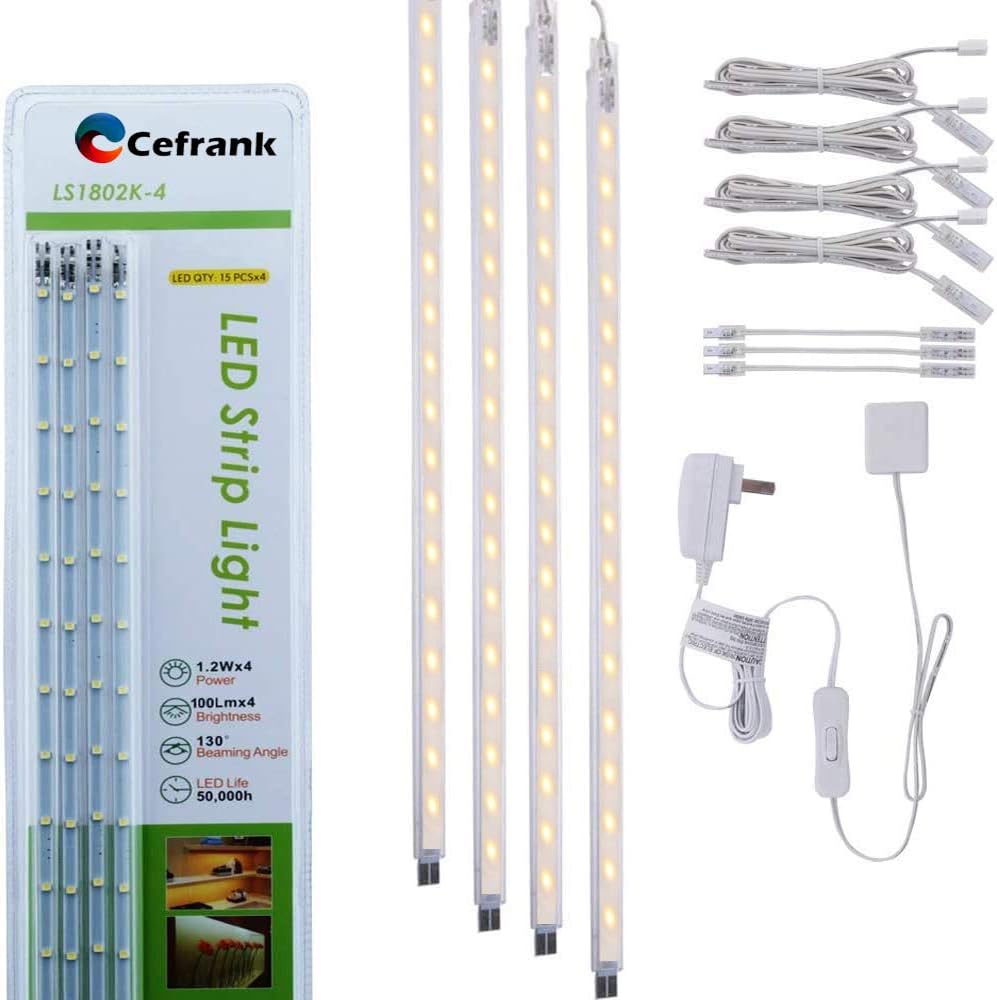 Lot De 4 Bandeaux LED Cefrank 40 Cm - Blanc Chaud 3000K, éclairage Sous Meuble, Vitrine, Connectables, Facile à Installer