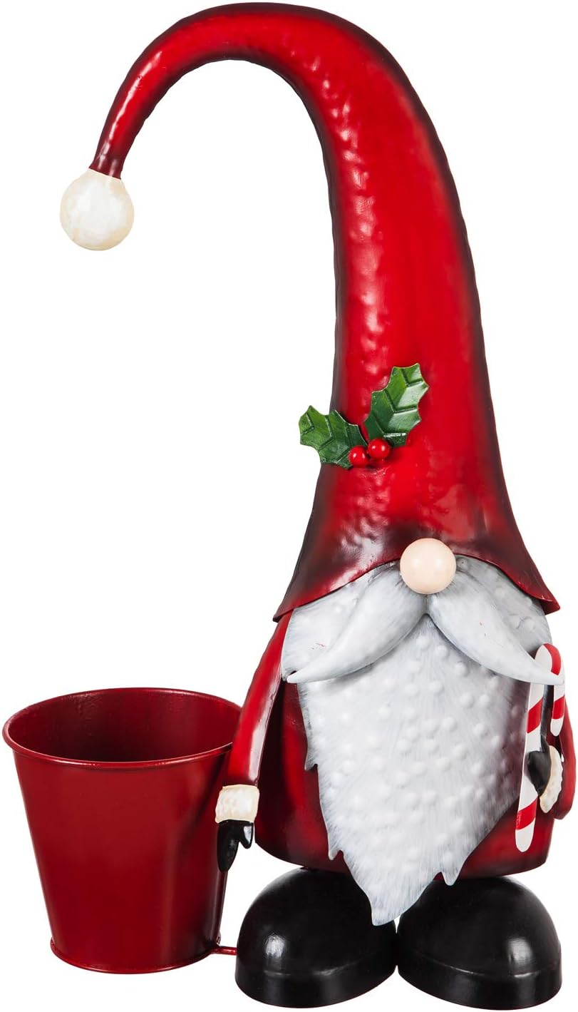 Evergreen Garden Beautiful Decorative Seasonal Winter Gnome with Planter Garden Statue - 11 x 5 x 18 Inches Fade and Weather Resistant Indoor/Outdoor Decoration for Homes, Yards and Gardens