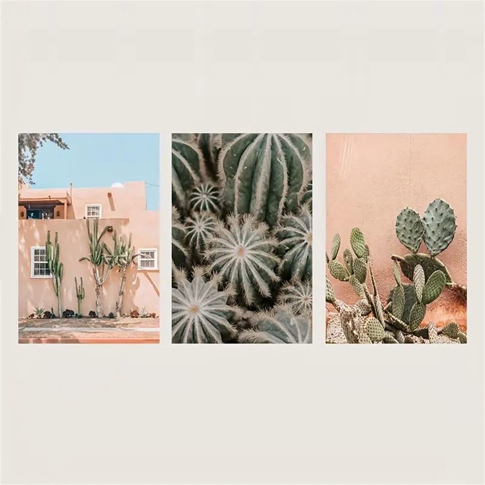 WBYZAC Art Prints-Canvas Poster, Modern Art, Cactus Painting, Plant Poster and Prints Boho Desert Wall Art, for Bedroom Living Room Corridor, Wall Room Decoration-50 * 70cm*3PCS (No Frame)