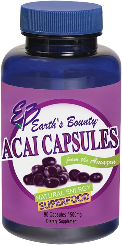 Earth's Bounty Organic Acai Juice Capsules 500 mg - Natural Energy Superfood - 135 Caps
