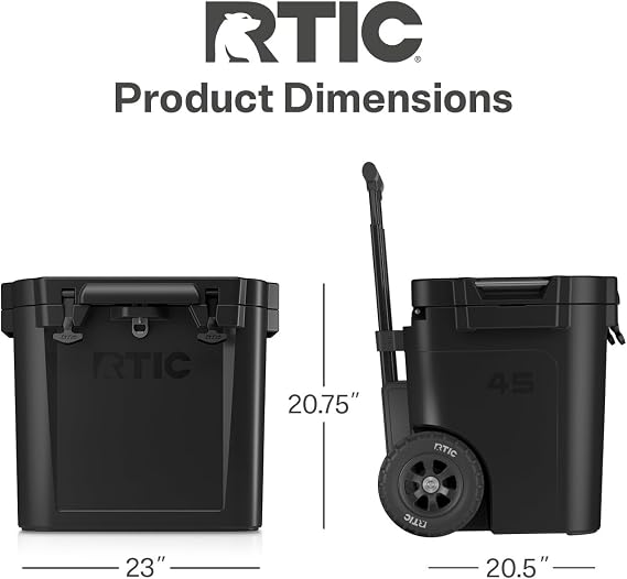 RTIC 45 QT Wheeled Ultra-Tough Cooler Hard Insulated Portable Ice Chest Box for Beach, Drink, Beverage, Camping, Picnic, Fishing, Boat, Barbecue, Rotomolded Construction