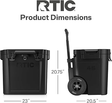 RTIC 45 QT Wheeled Ultra-Tough Cooler Hard Insulated Portable Ice Chest Box for Beach, Drink, Beverage, Camping, Picnic, Fishing, Boat, Barbecue, Rotomolded Construction