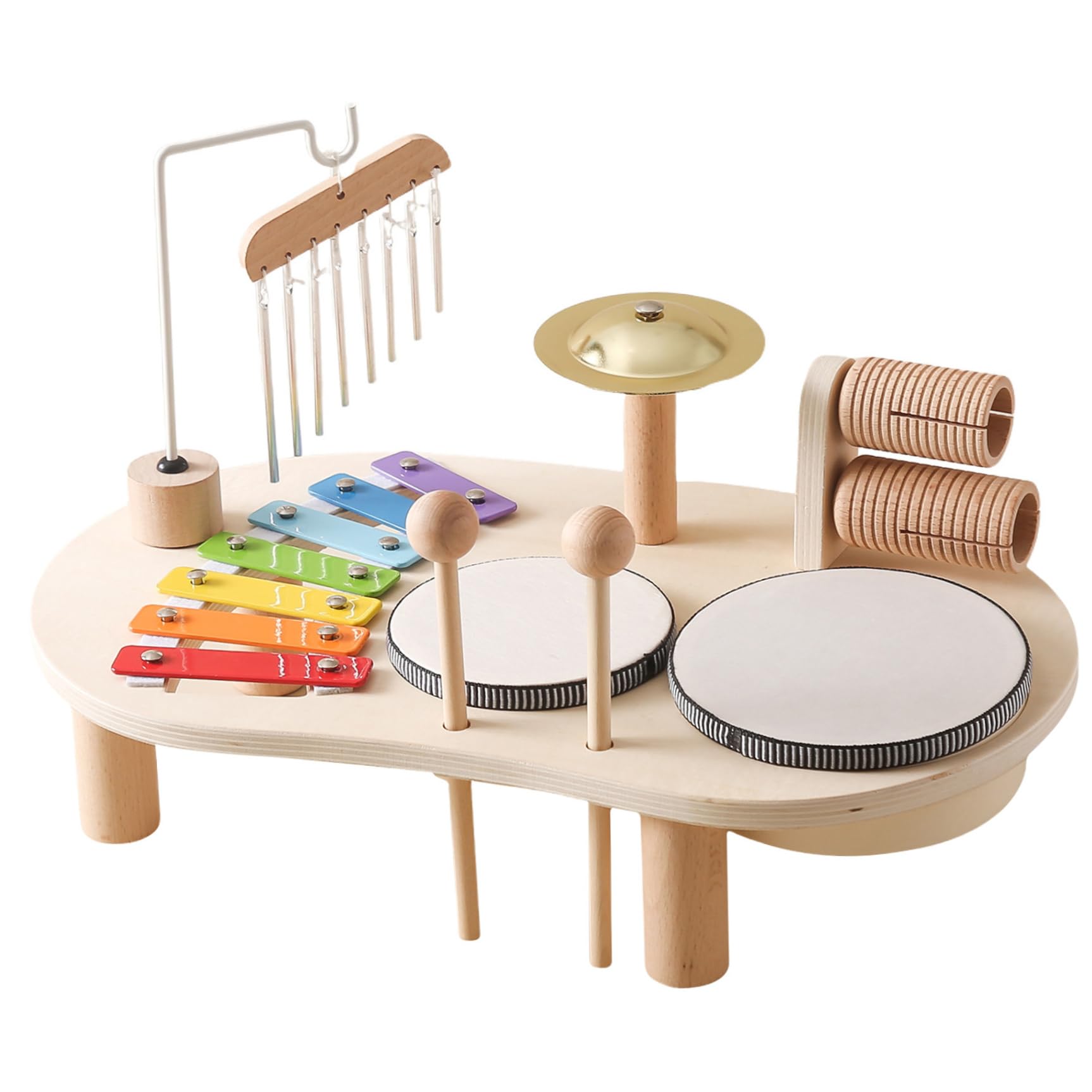 Kinder-Schlagzeug-Set, 5-in-1, hölzernes Kleinkind-Schlagzeug-Set, pädagogische Kinder-Musikinstrumente, babysicher, aufschlussreiche Schlaginstrumente zum Geburtstag