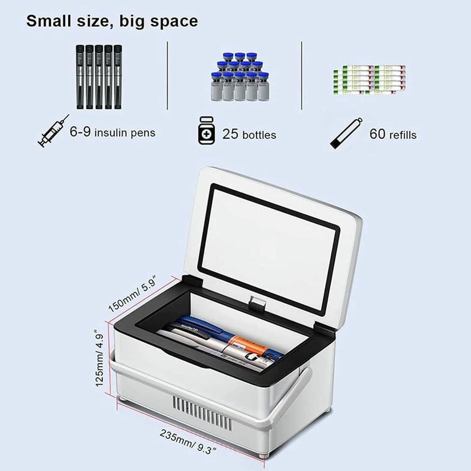 Insulin Cooler Refrigerated Box, LED Display 0-18℃ Drug Reefer Cooler Travel, Home, Portable Car Refrigeration Case/Small Travel Box for Medication,1*Battery