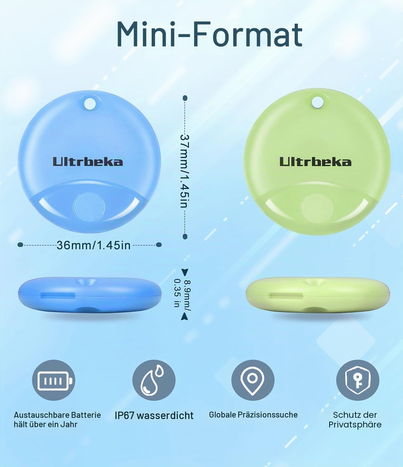Ultrbeka Air Tracker Tag 4er Pack Bluetooth Finder für iPhone, MFi Zertifiziert, kompatibel mit Apple Find My, IP67 wasserdicht, Schlüsselfinder für Wallet, Gepäck, Schlüsselfinder, Fahrrad