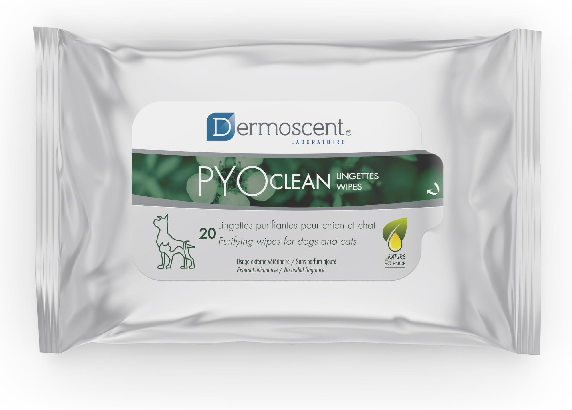 Dermoscent PYOclean Wipes for Dogs & Cats - Natural & Purifying for Cleaning Acne Itchy Skin Infections & Allergy Symptoms - 100% Biodegradable - 20 Pet Wipes