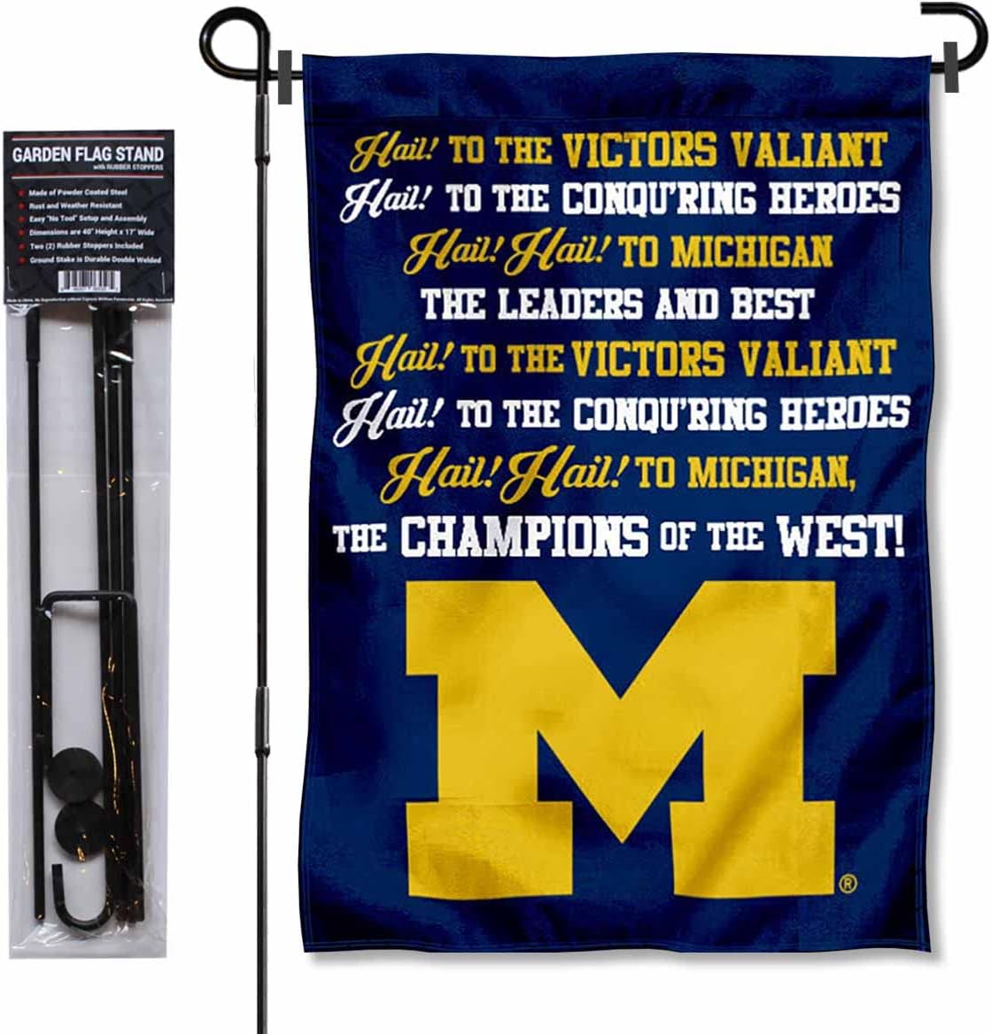 Michigan Team University Wolverines Fight Song Garden Flag with Pole Stand Holder