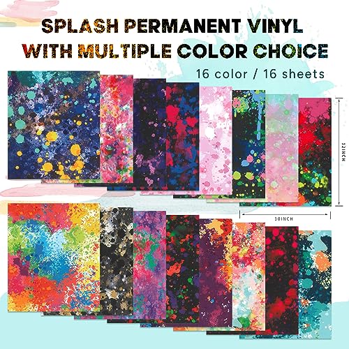 Tintnut Permanent Vinyl - 16 Sheets 12"x10", Splash Patterned Permanent Adhesive Vinyl for Cutting Machine,Home Decor Self Sticker by Tintnut - Image 2