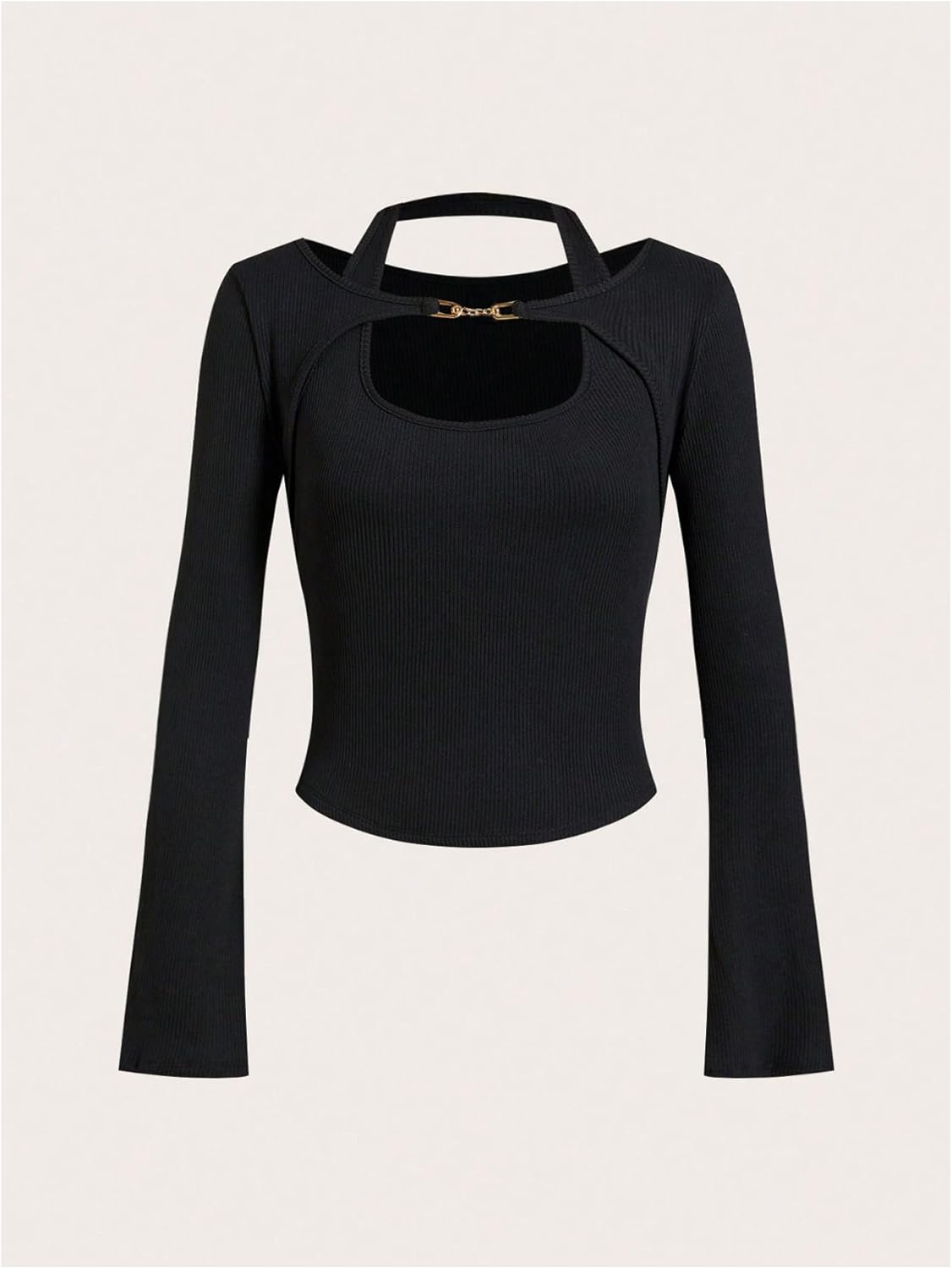 SOLY HUX Women's Long Sleeve Shirts Y2k Crop Tops Halter Neck Fitted T-Shirt Going Out Tees - Image 4