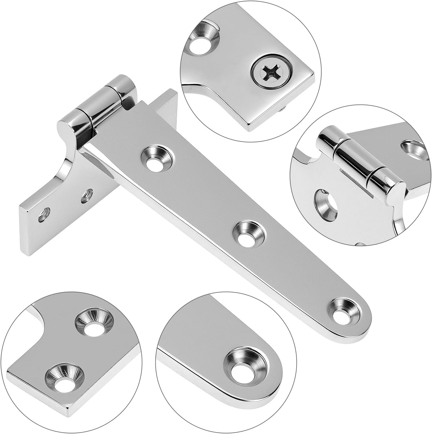 QWORK 316 Stainless Steel Marine Grade T Hinges, 4 Set 6'' x 3'' Boat Hatch Hinges with Screws, Corrosion-Resistant Casting Cabinet Hardware Door Hinge for Marine, Yachts, Doors, and Cabinets