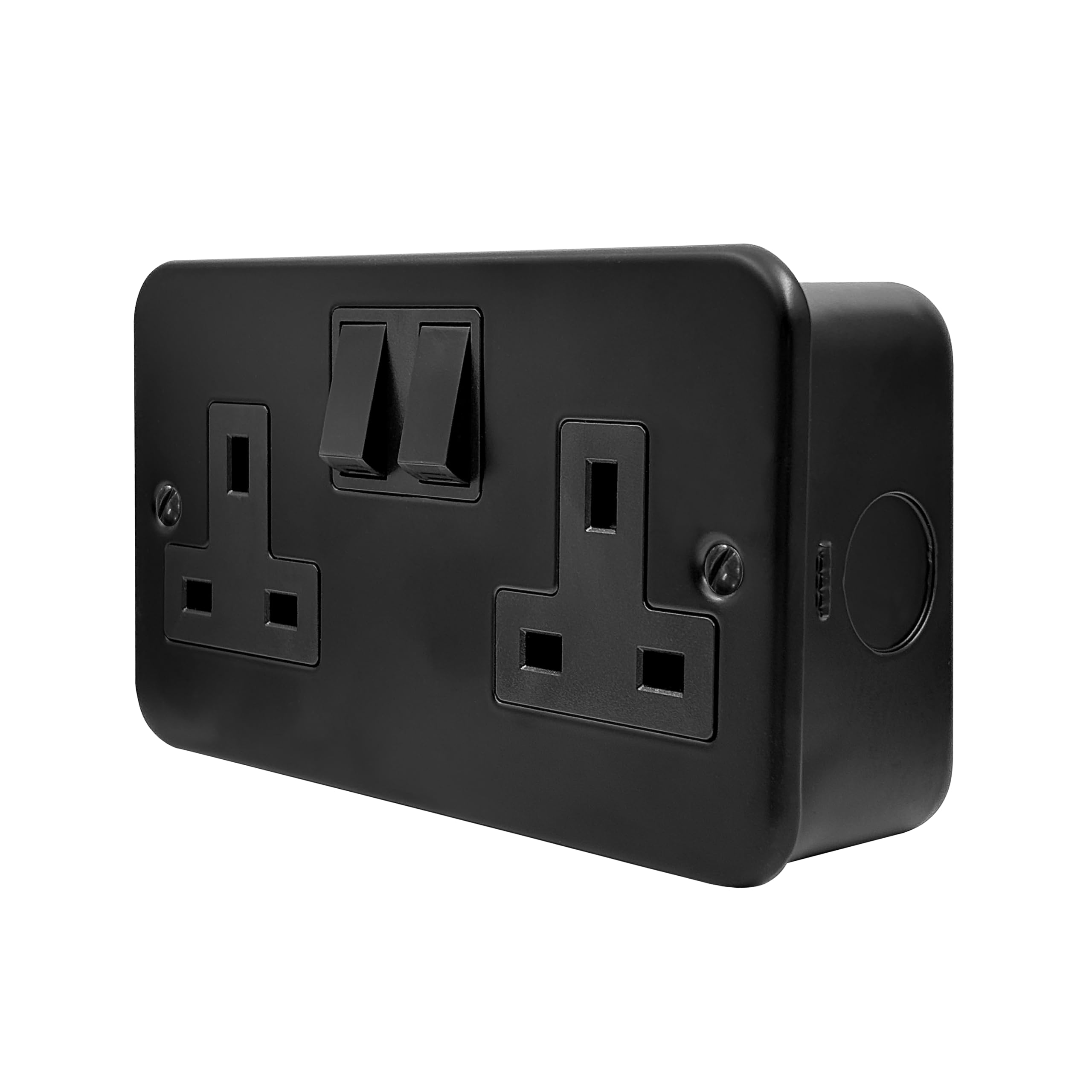 Evoges Vector Metal Clad 13A Double Socket, Surface Mounted, Black