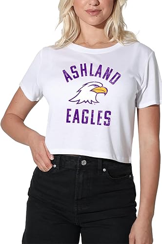 Colección oficial de camisetas cortas con logotipo desgastado grande universitario para mujer, color blanco