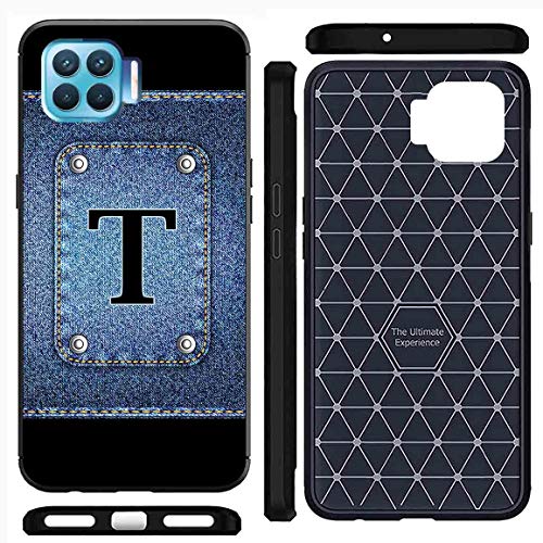 Image of Amazon Brand - Solimo Designer Button Jeans Alphabet-T Printed Soft & Flexible Hybrid Back Case Mobile Cover for Oppo F17 Pro