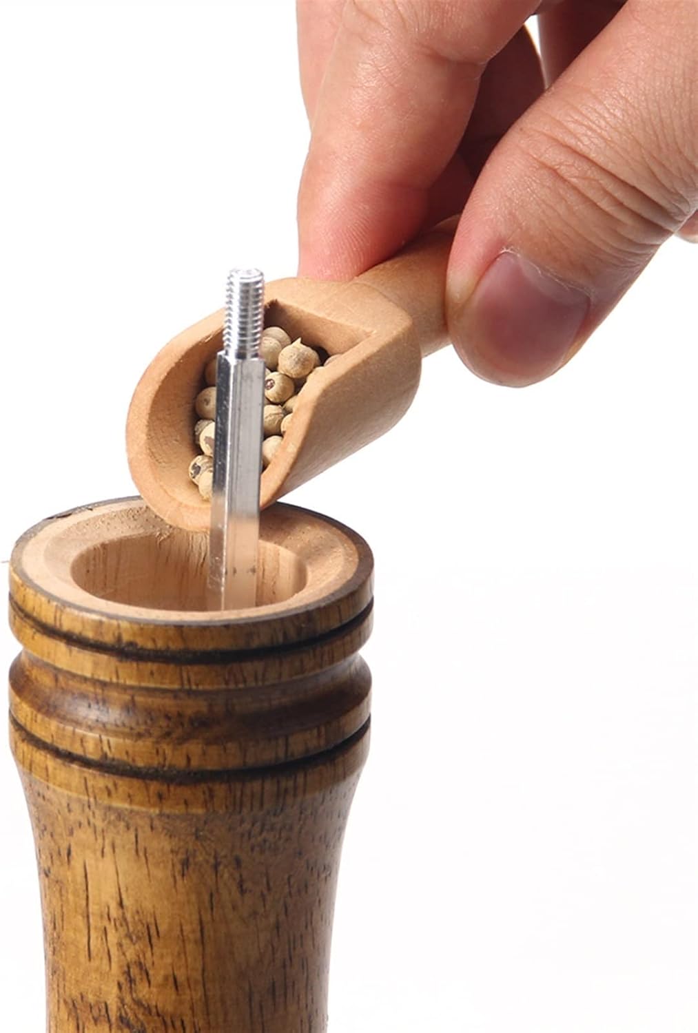 Spice Grinder Pepper Grinders Salt Shakers with Adjustable Ceramic Rotor Oak Wood Pepper Salt and Pepper Shakers(B,5inch)