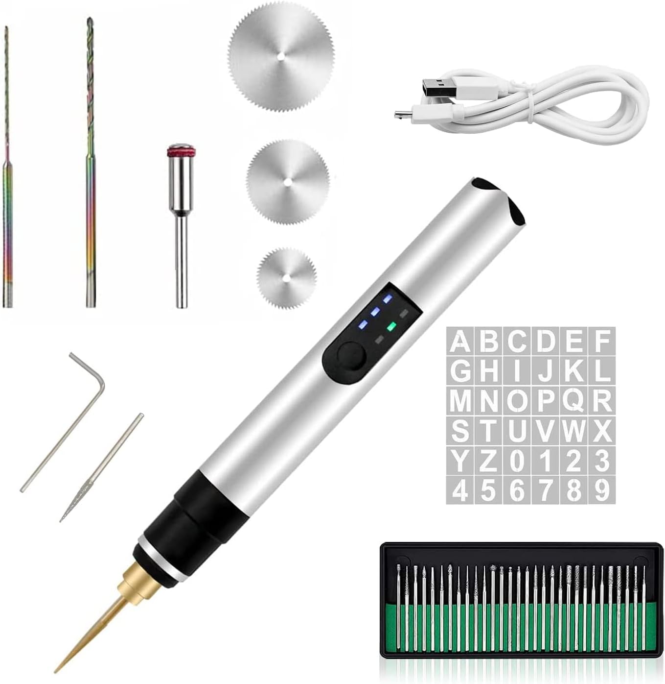 Electric Engraving Pen with 36 Stencils,25W Cordless Etching Engraving Tool with 35bits,USB Rechargeable Mini Micro Professional Engraver Machines for Jewelry Wood Metal Glass Stone Plastic (Black)